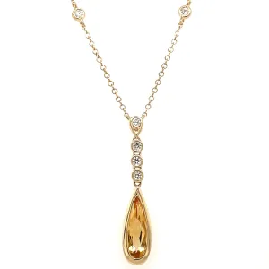 9ct Yellow Gold Earth Grown Citrine and Diamond Drop Pendant Necklace