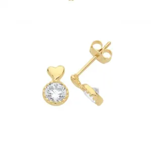 9CT Yellow Gold Heart & CZ Circle Stud Earrings ES1603