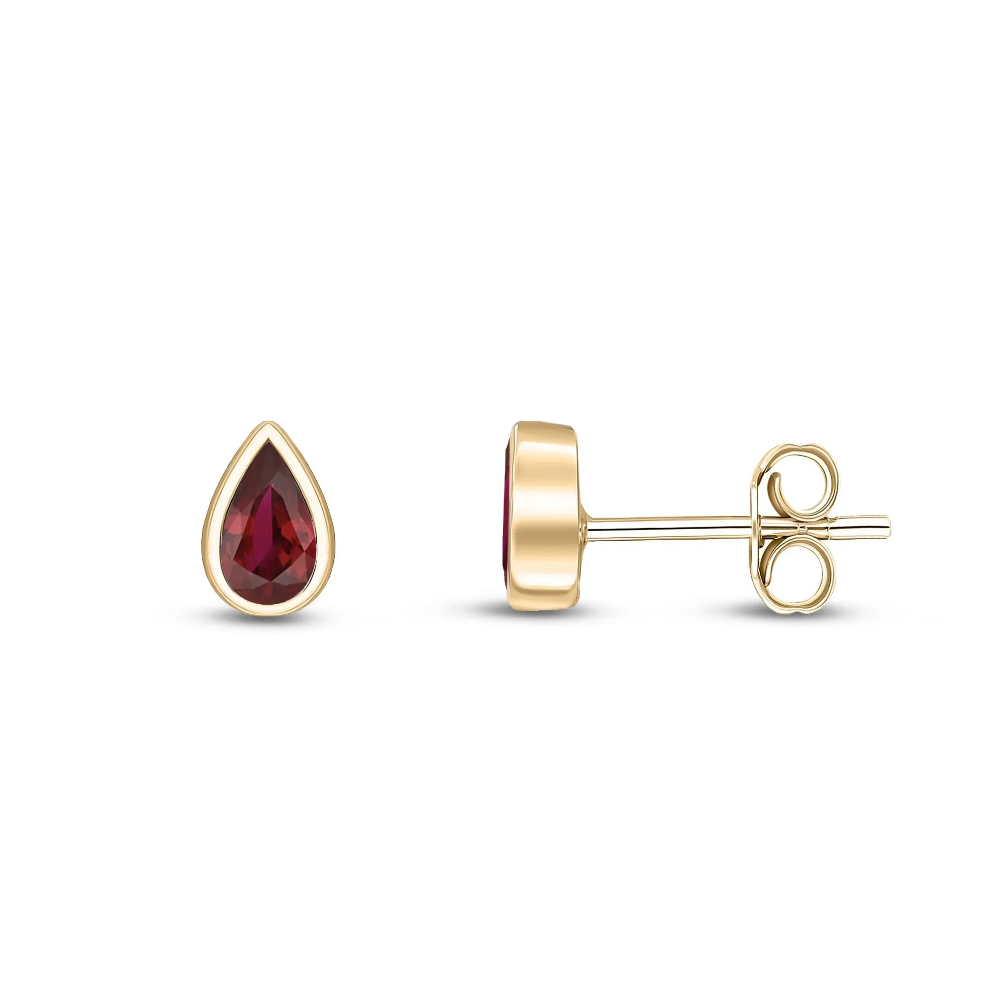 9ct Yellow Gold Pear Ruby Rubover Stud Earrings 0.48ct