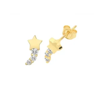 9CT Yellow Gold Shooting Star Stud Earrings with Zirconia ES1600