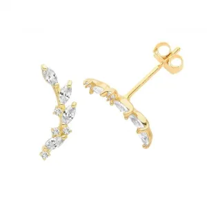 9ct Yellow Gold Zirconia Climber Stud Earrings ES1627