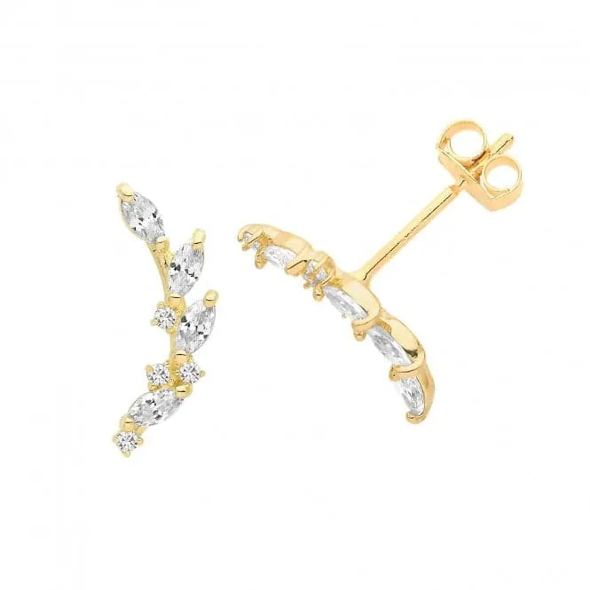 9ct Yellow Gold Zirconia Climber Stud Earrings ES1627