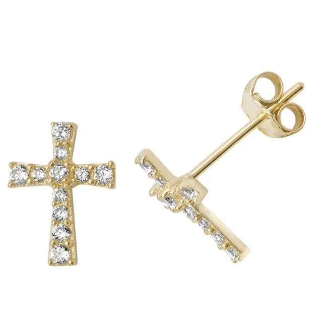 9ct Yellow Gold Zirconia Cross Stud Earrings ES503