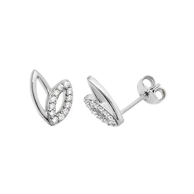 Acotis Silver Stud Earrings Double Leaf Zirconia G51158