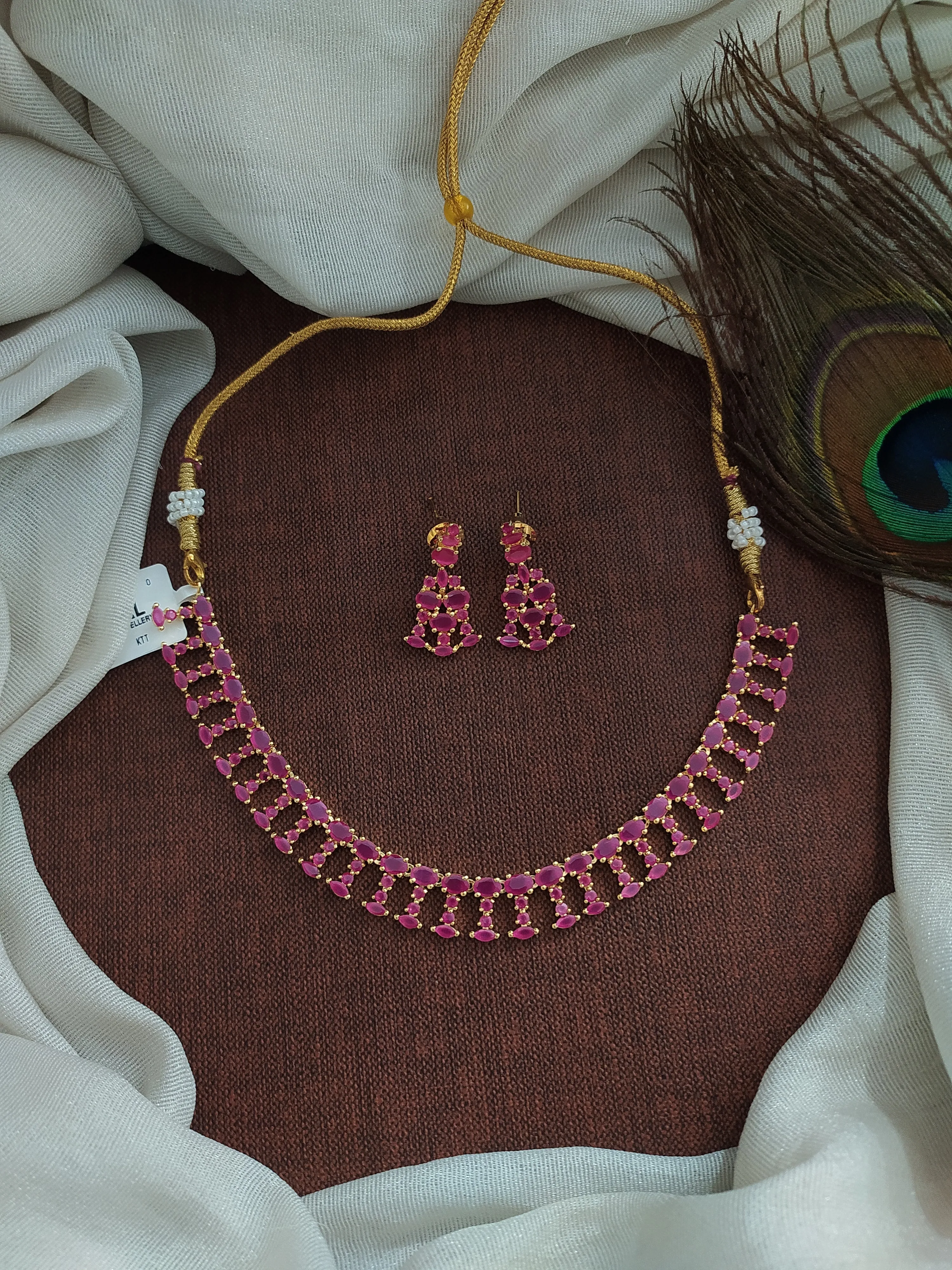 AD & Zircon Stone Necklace Set In Ruby Color