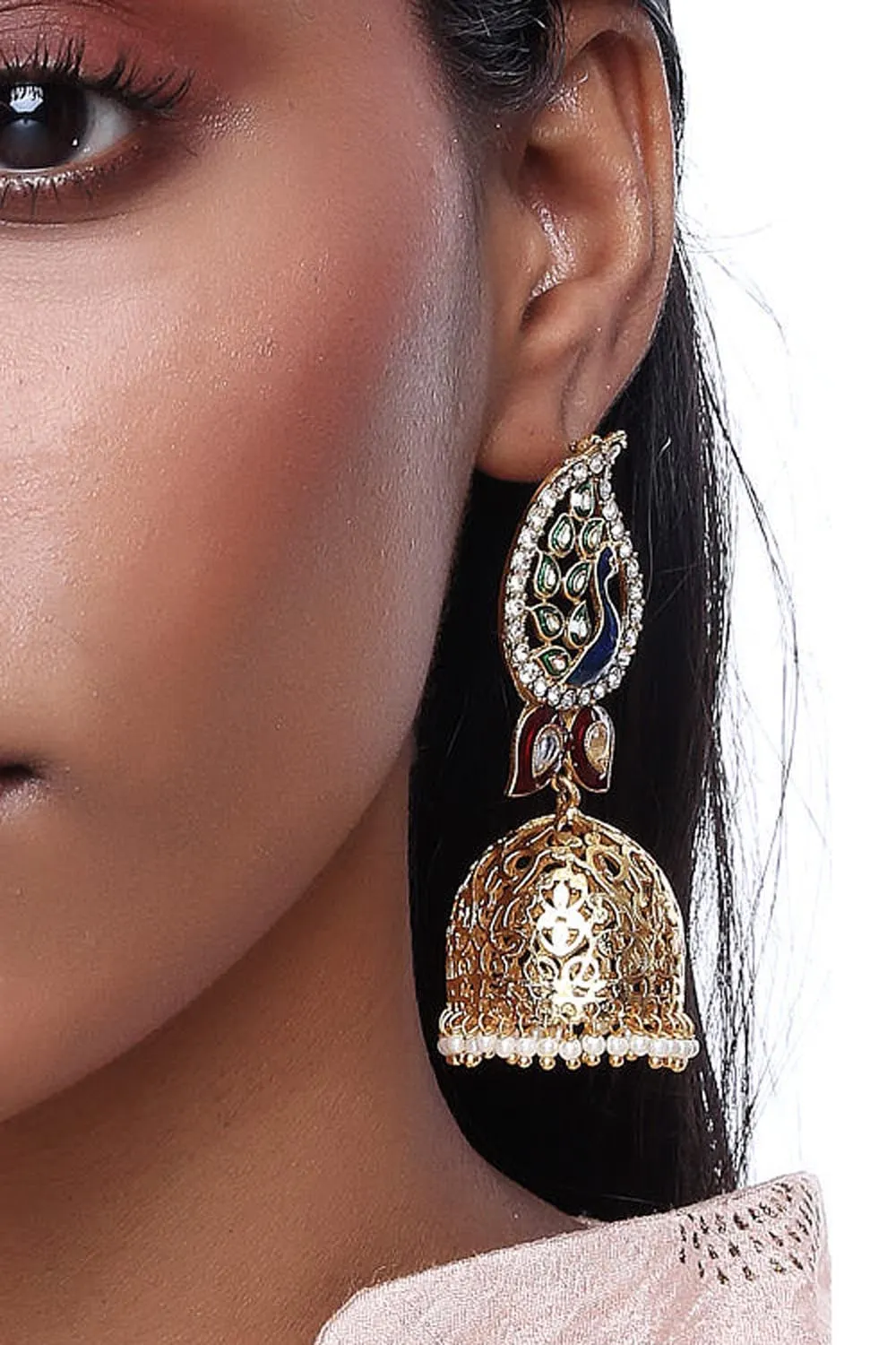 Alloy Jhumka Dangling Earrings in Gold