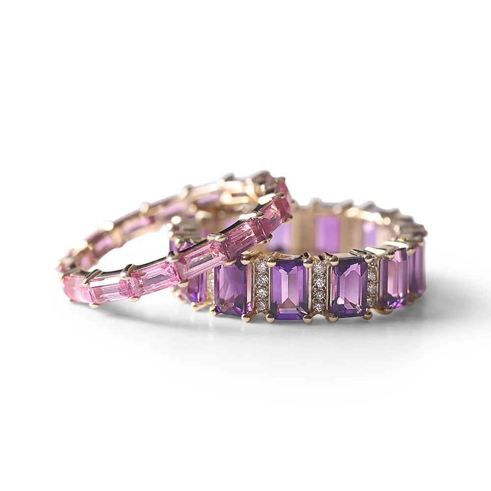 AMETHYST AND DIAMOND EMERALD CUT ETERNITY BAND