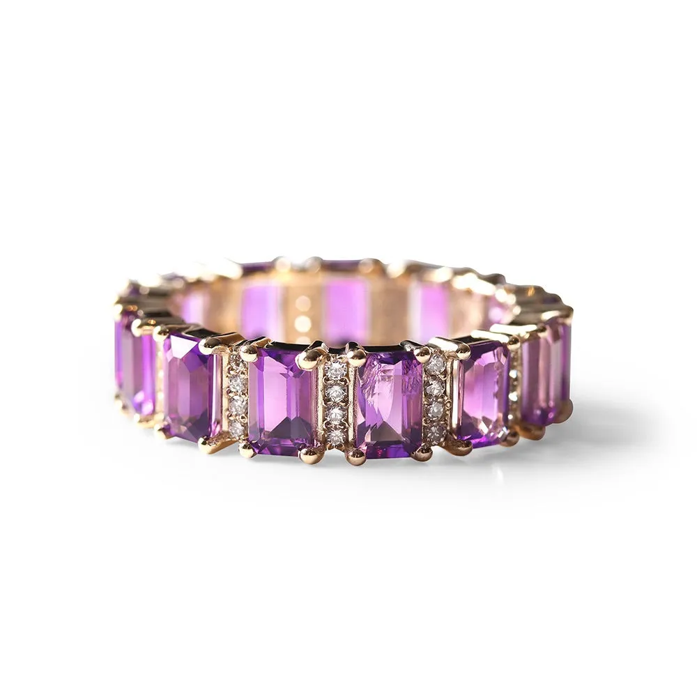 AMETHYST AND DIAMOND EMERALD CUT ETERNITY BAND