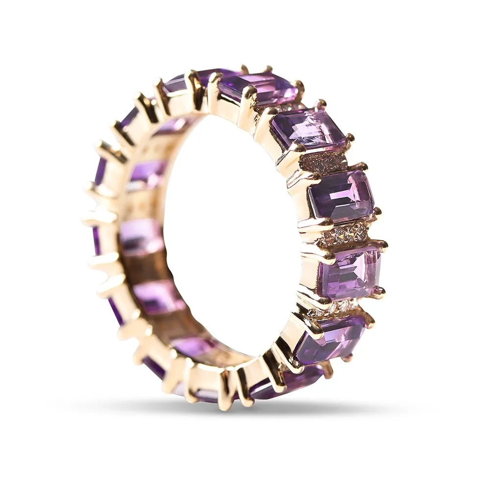 AMETHYST AND DIAMOND EMERALD CUT ETERNITY BAND