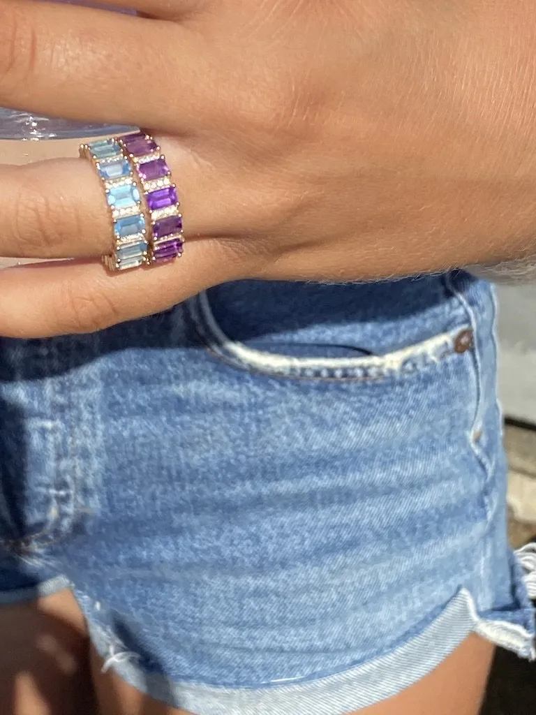 AMETHYST AND DIAMOND EMERALD CUT ETERNITY BAND