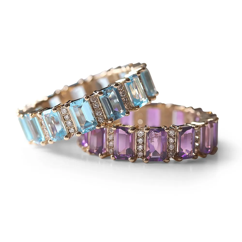 AMETHYST AND DIAMOND EMERALD CUT ETERNITY BAND