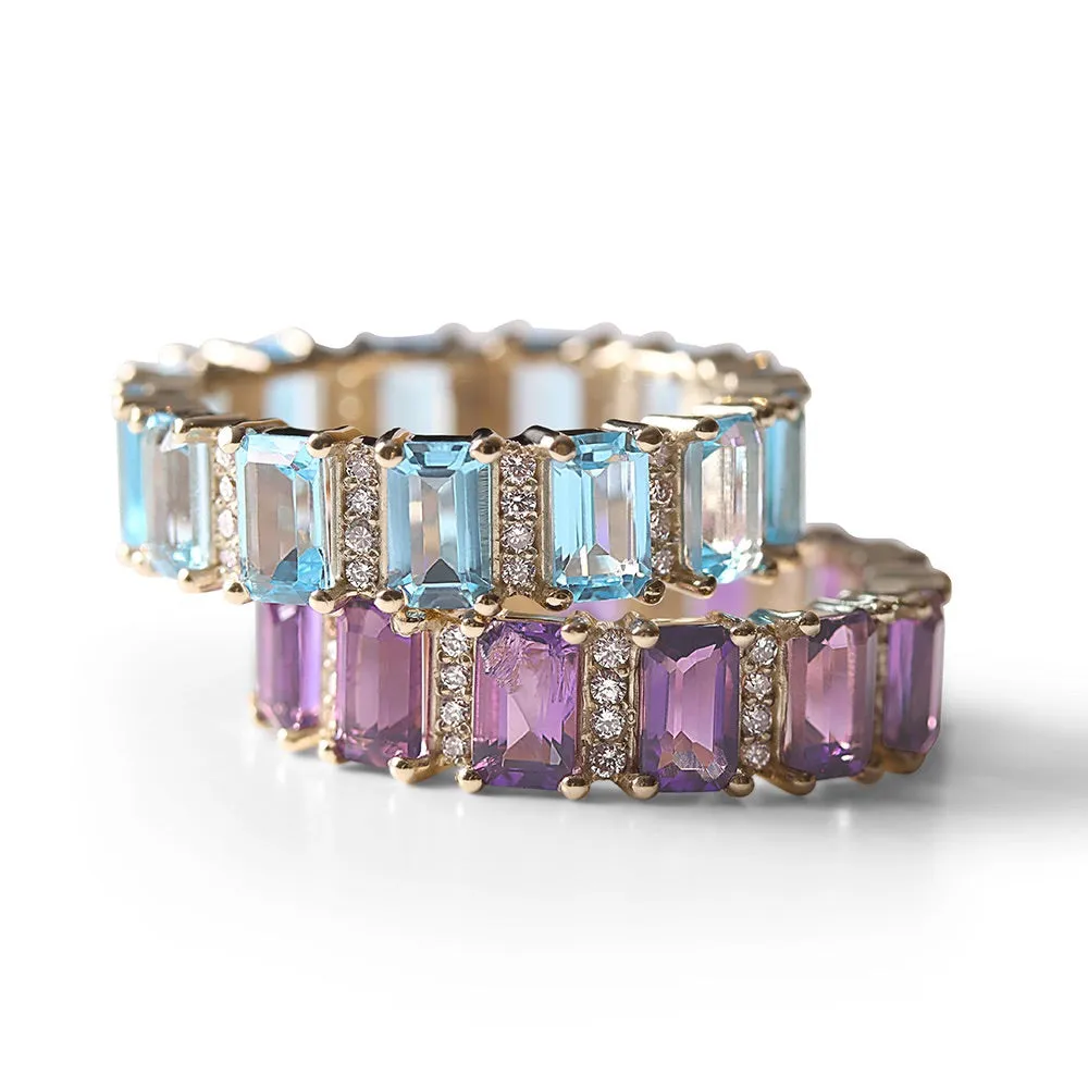 AMETHYST AND DIAMOND EMERALD CUT ETERNITY BAND