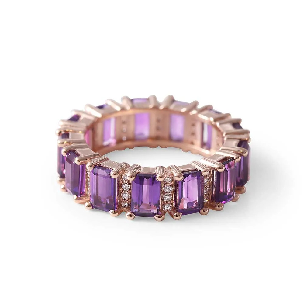 AMETHYST AND DIAMOND EMERALD CUT ETERNITY BAND