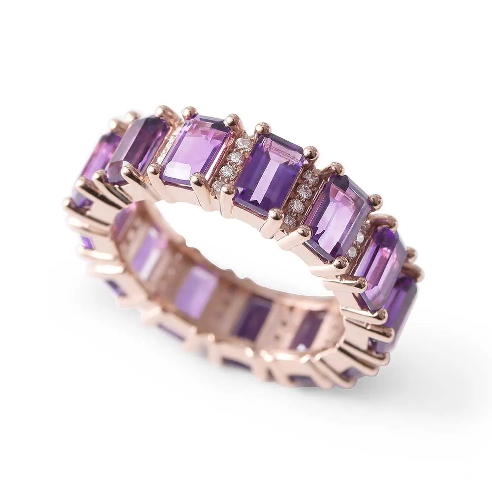 AMETHYST AND DIAMOND EMERALD CUT ETERNITY BAND