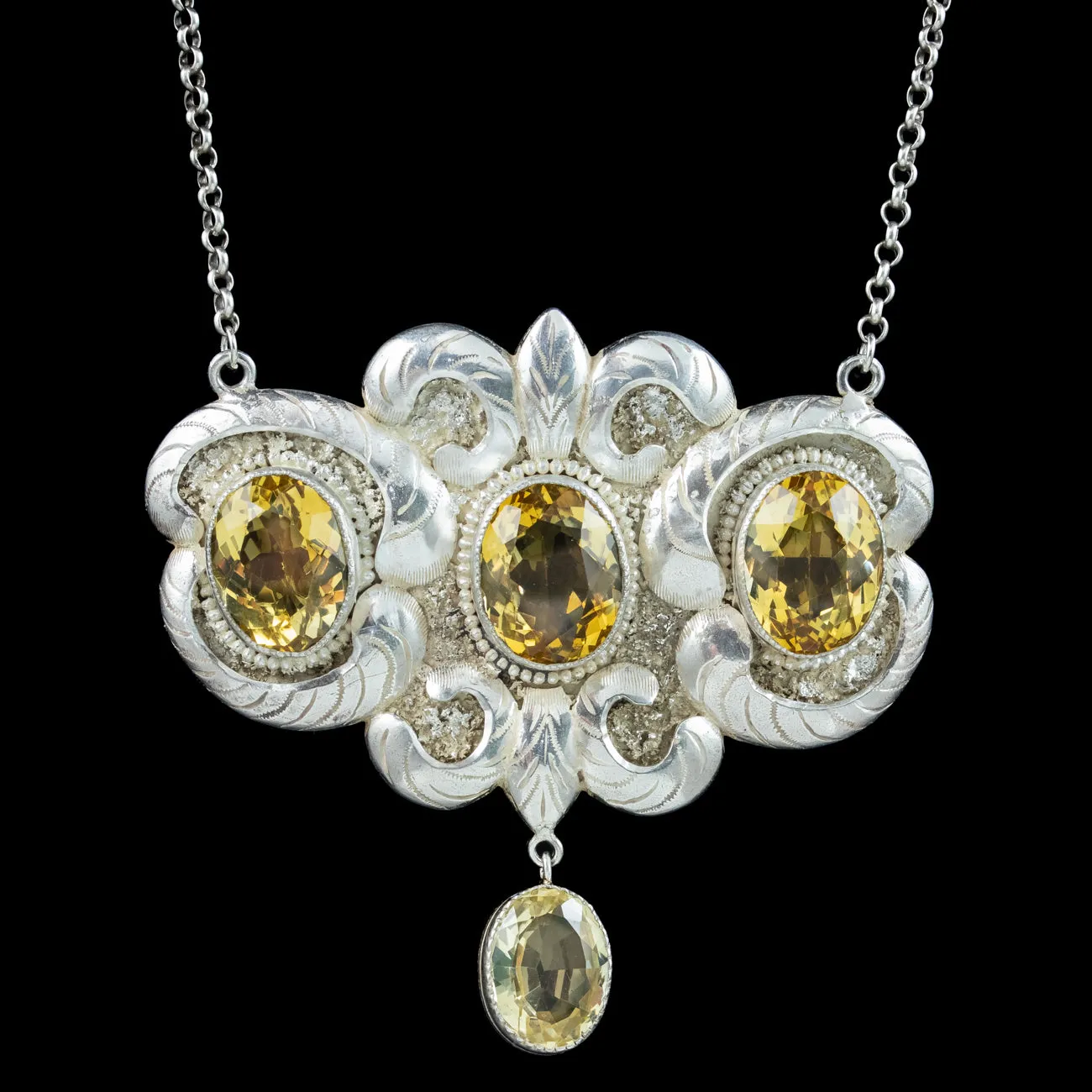 Antique Edwardian Citrine Lavaliere Necklace Sterling Silver