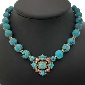 Antique Georgian 3.5CT Diamond and Turquoise Necklace C.1800