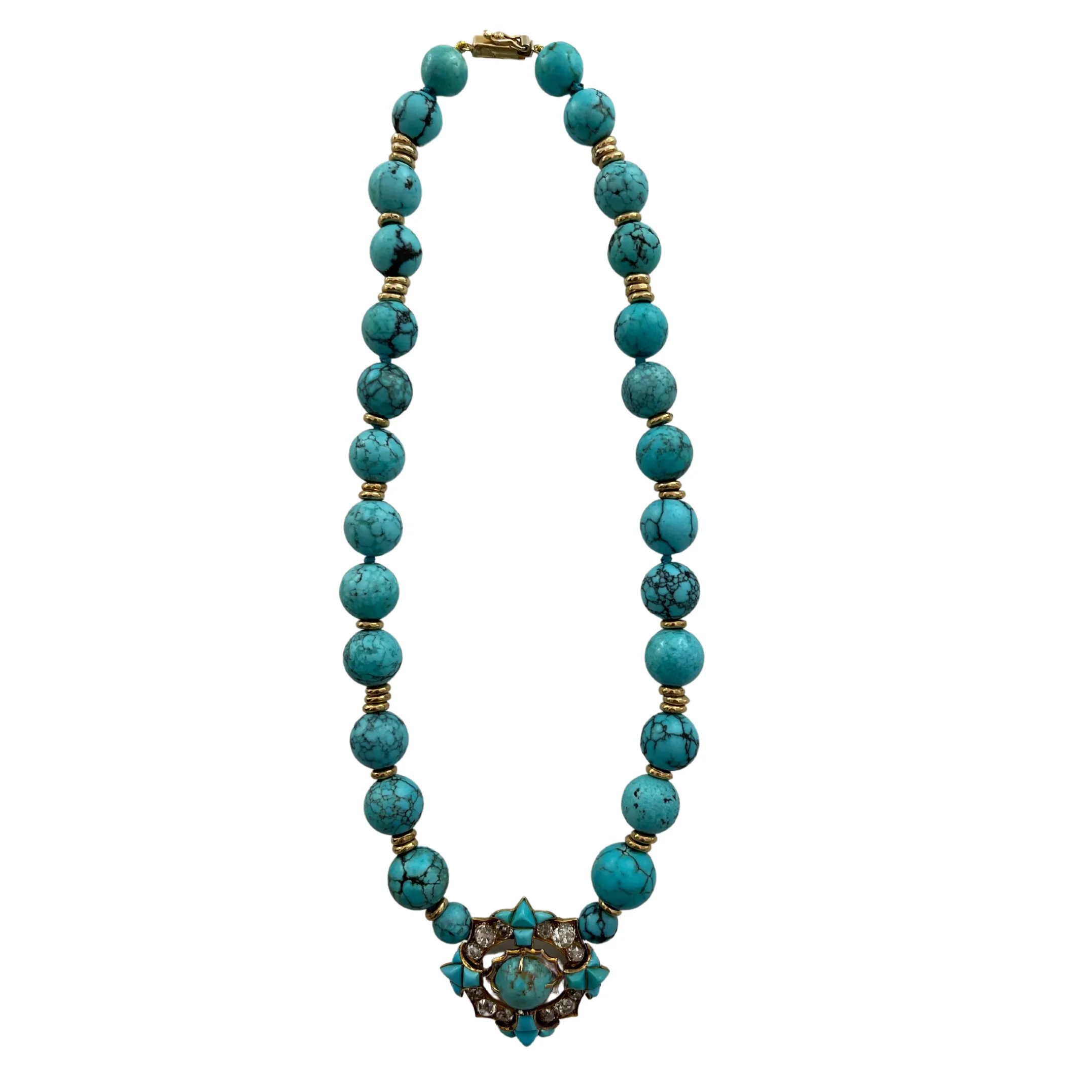 Antique Georgian 3.5CT Diamond and Turquoise Necklace C.1800