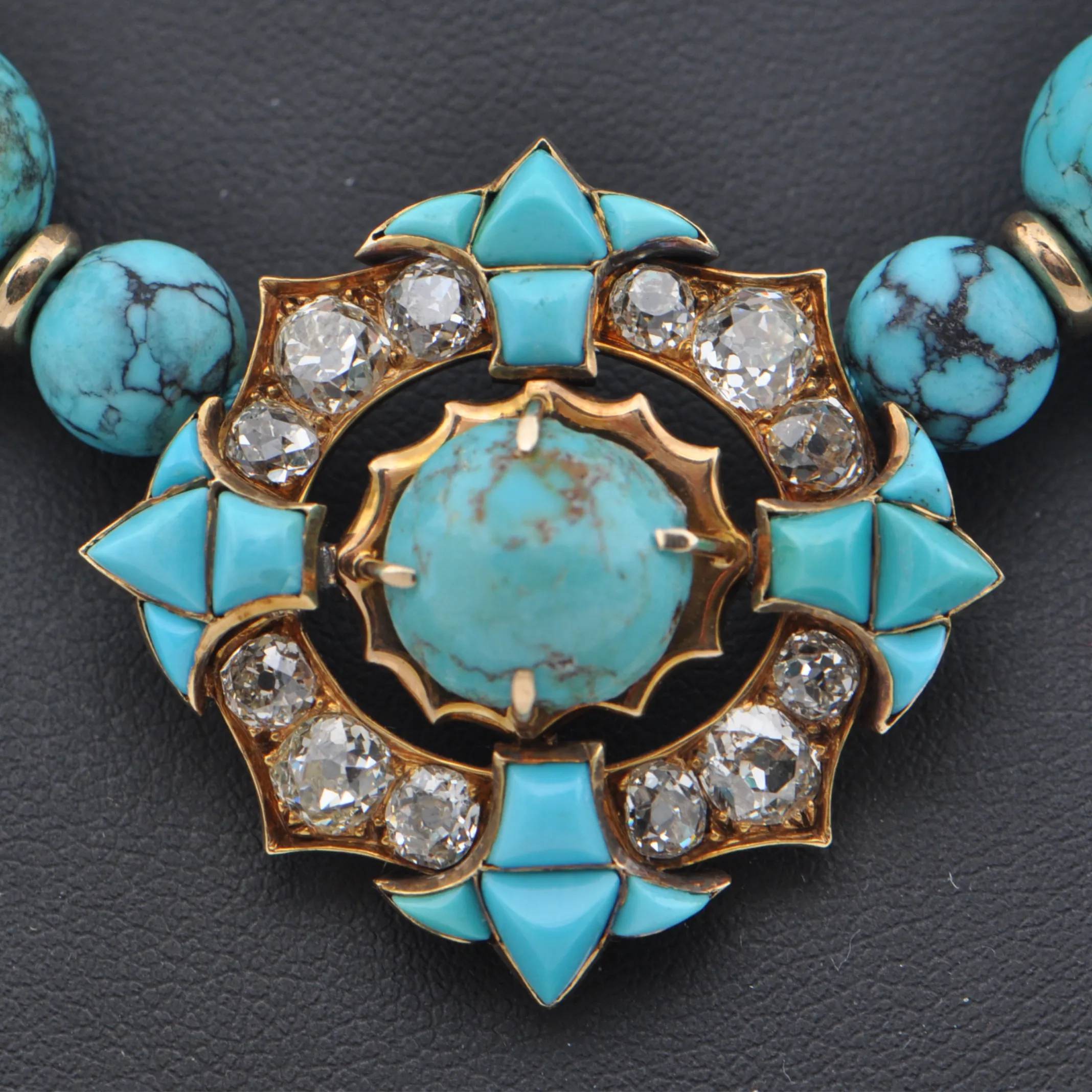 Antique Georgian 3.5CT Diamond and Turquoise Necklace C.1800