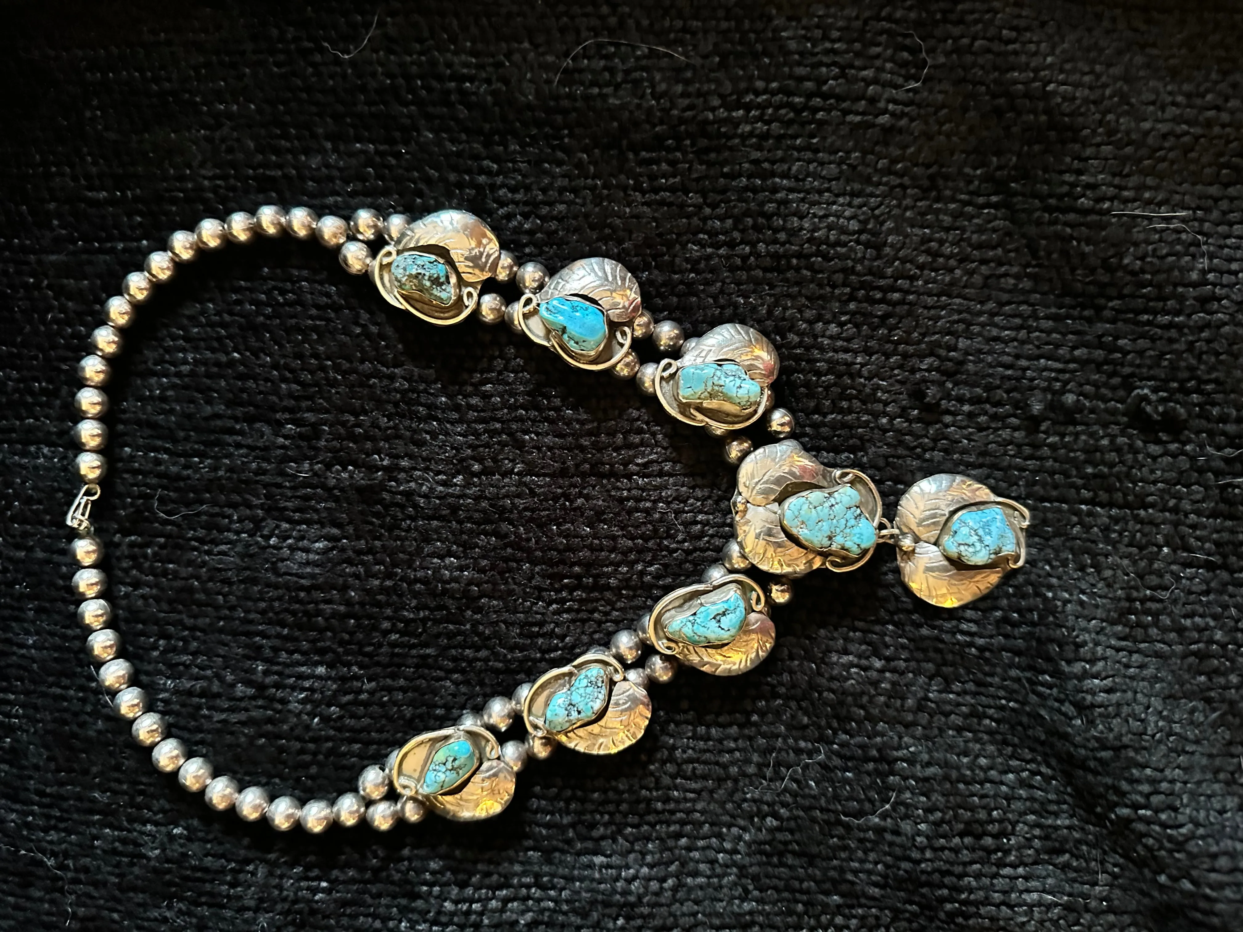 Antique Silver Necklace with Turquoise Stones