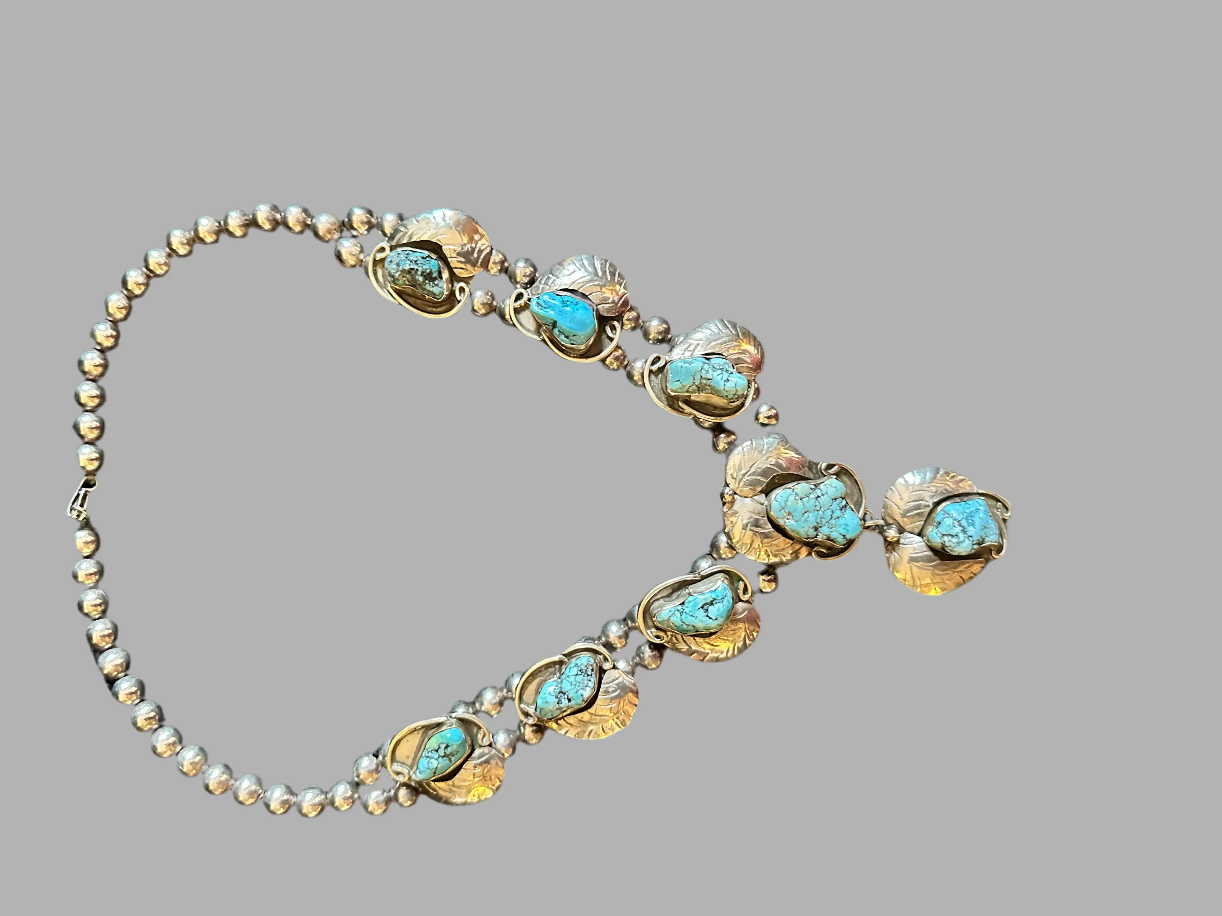 Antique Silver Necklace with Turquoise Stones