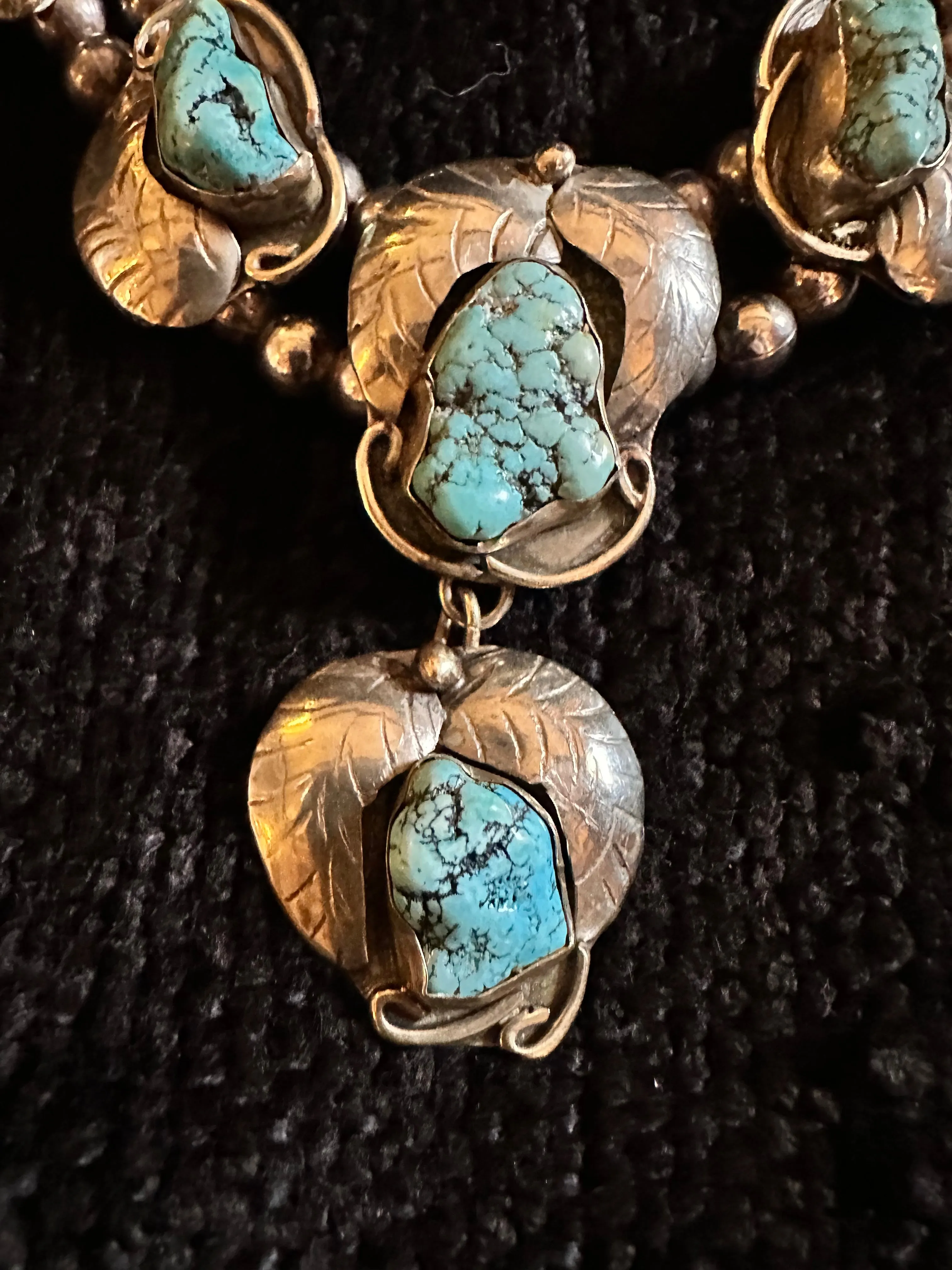 Antique Silver Necklace with Turquoise Stones