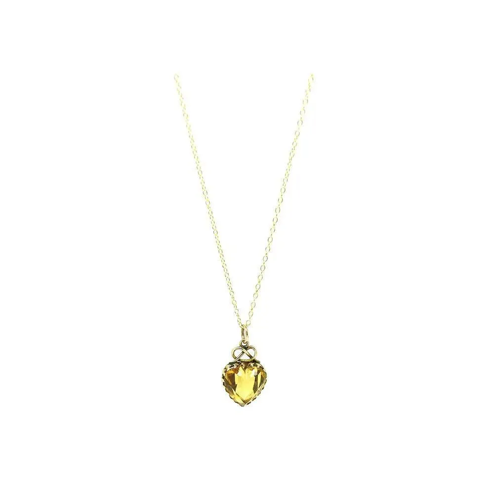 Antique Victorian Citrine Heart 9ct Gold Necklace