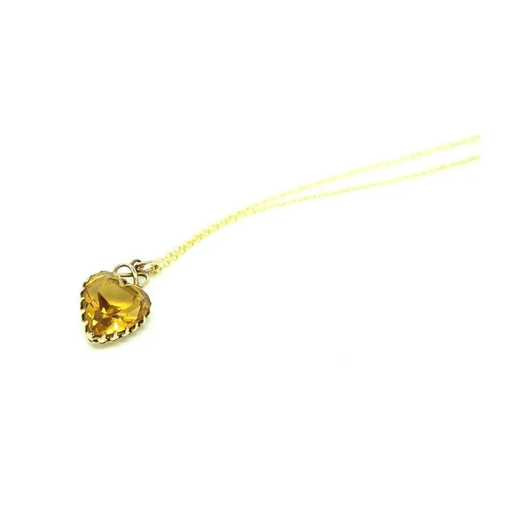 Antique Victorian Citrine Heart 9ct Gold Necklace