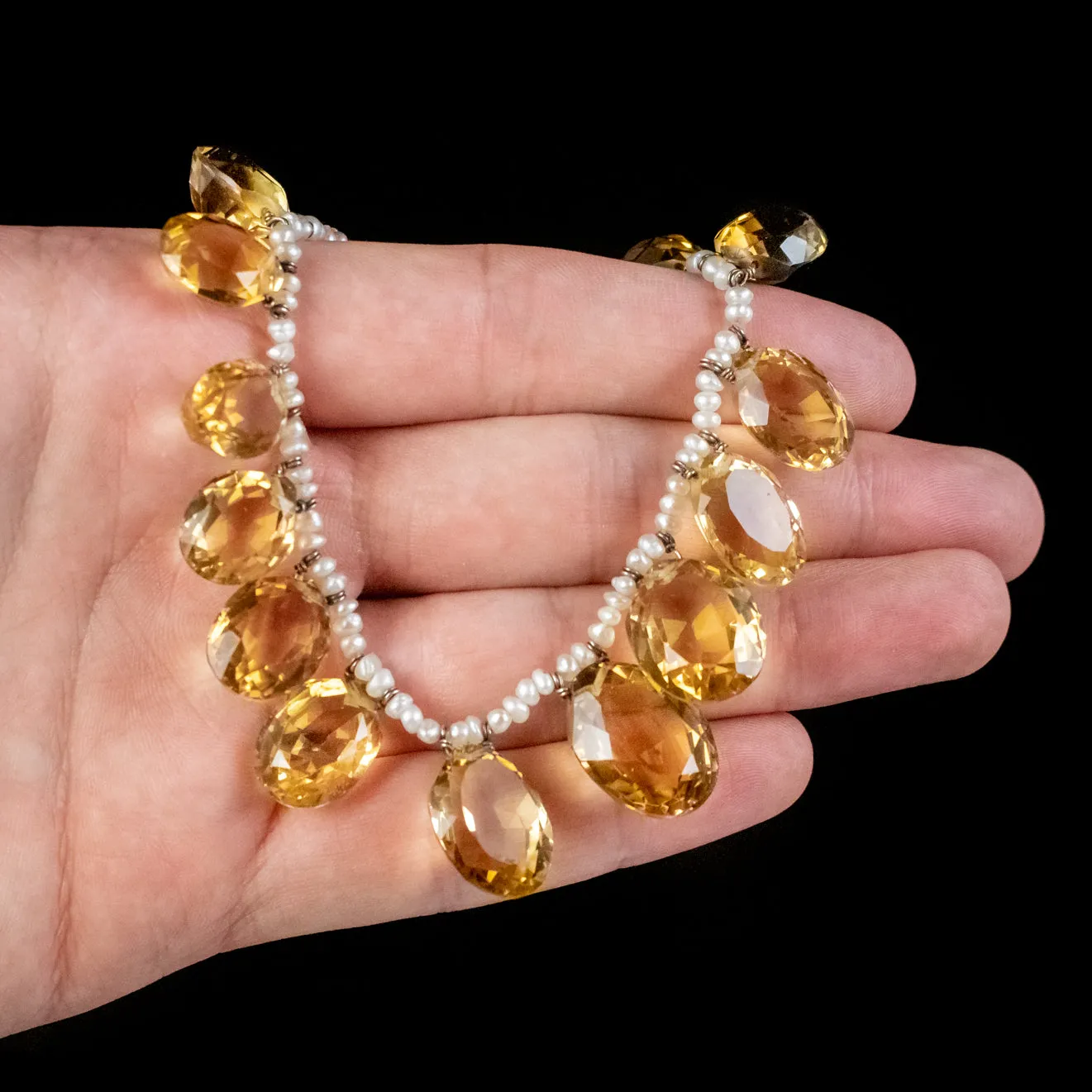 Antique Victorian Citrine Pearl Garland Necklace Circa 1900