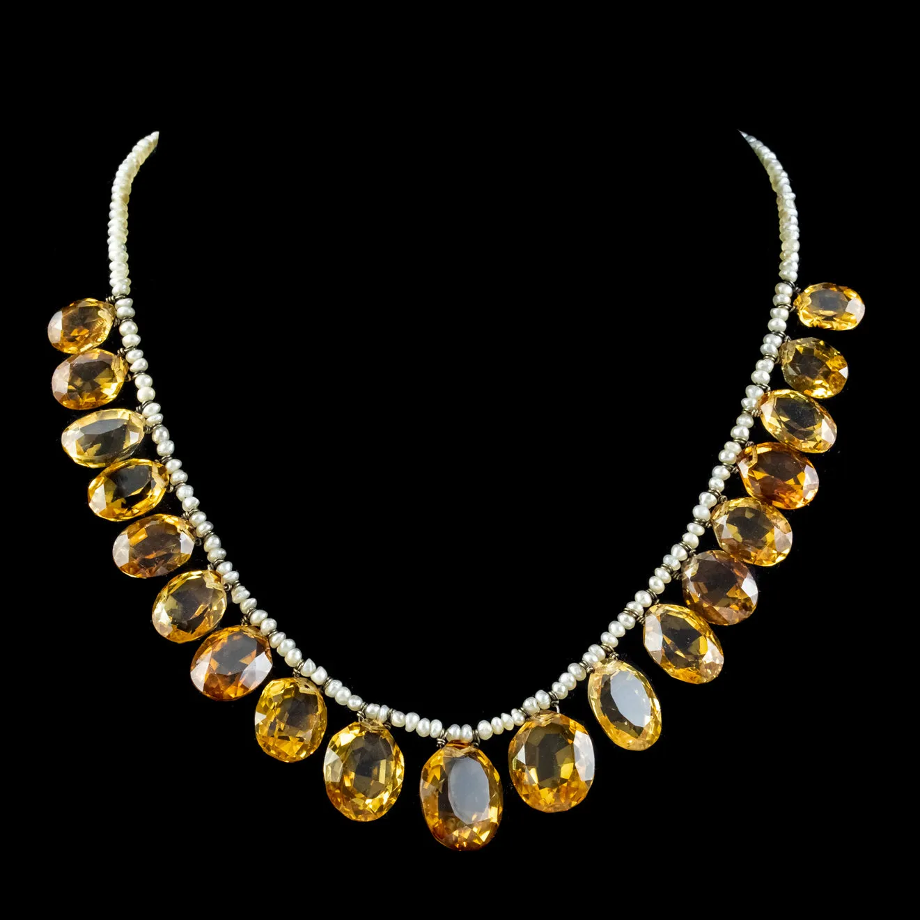 Antique Victorian Citrine Pearl Garland Necklace Circa 1900