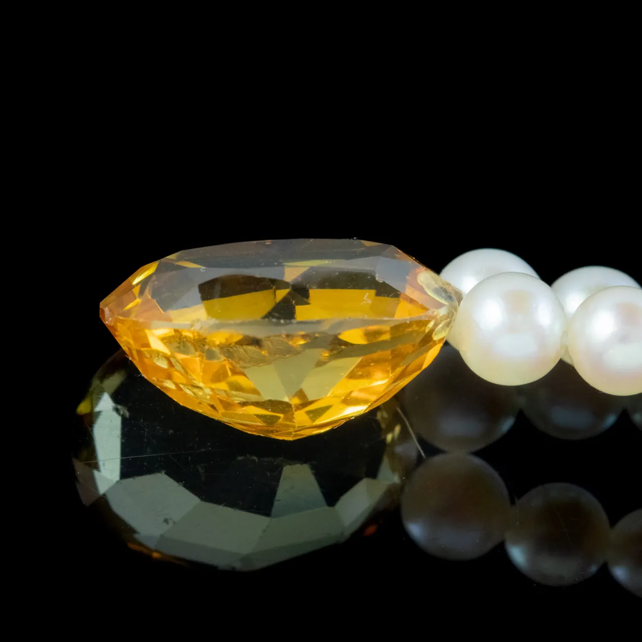 Antique Victorian Citrine Pearl Necklace Circa 1900