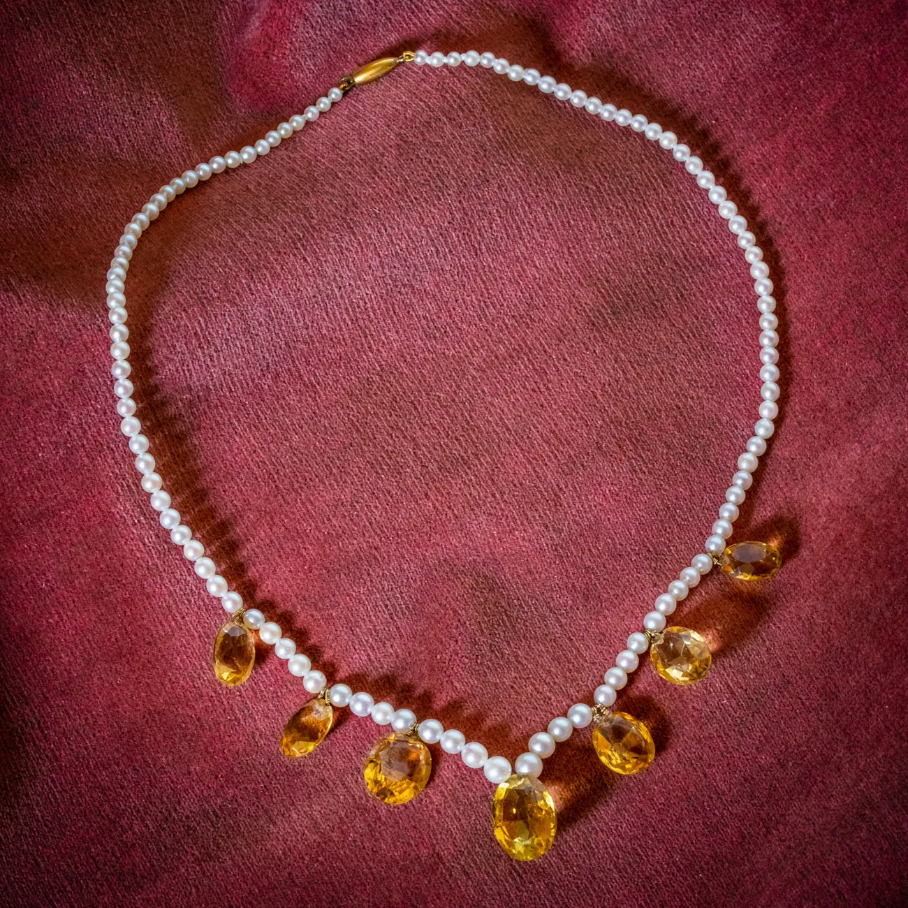 Antique Victorian Citrine Pearl Necklace Circa 1900