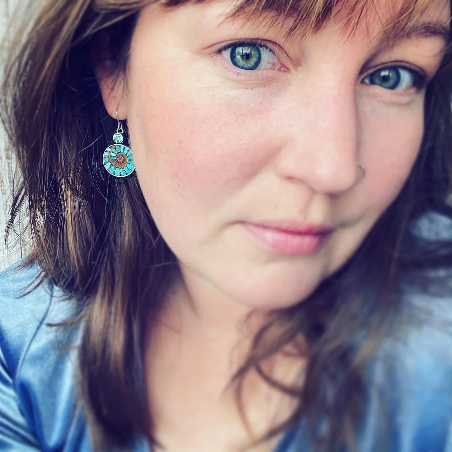 Apatite, Ammonite with Turquoise Inlay and Sterling Silver Earrings