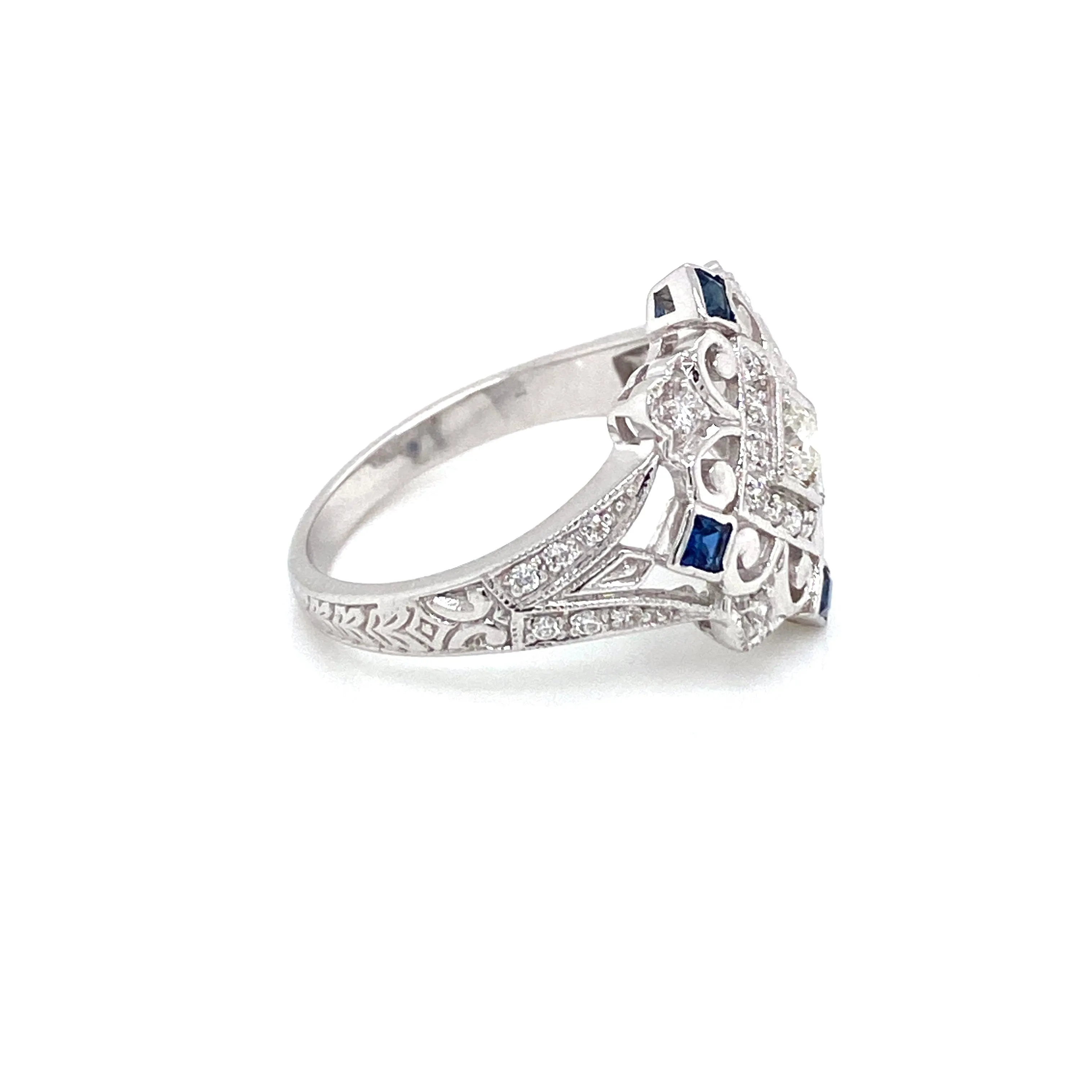 Art Deco Diamond Sapphire Cocktail Ring