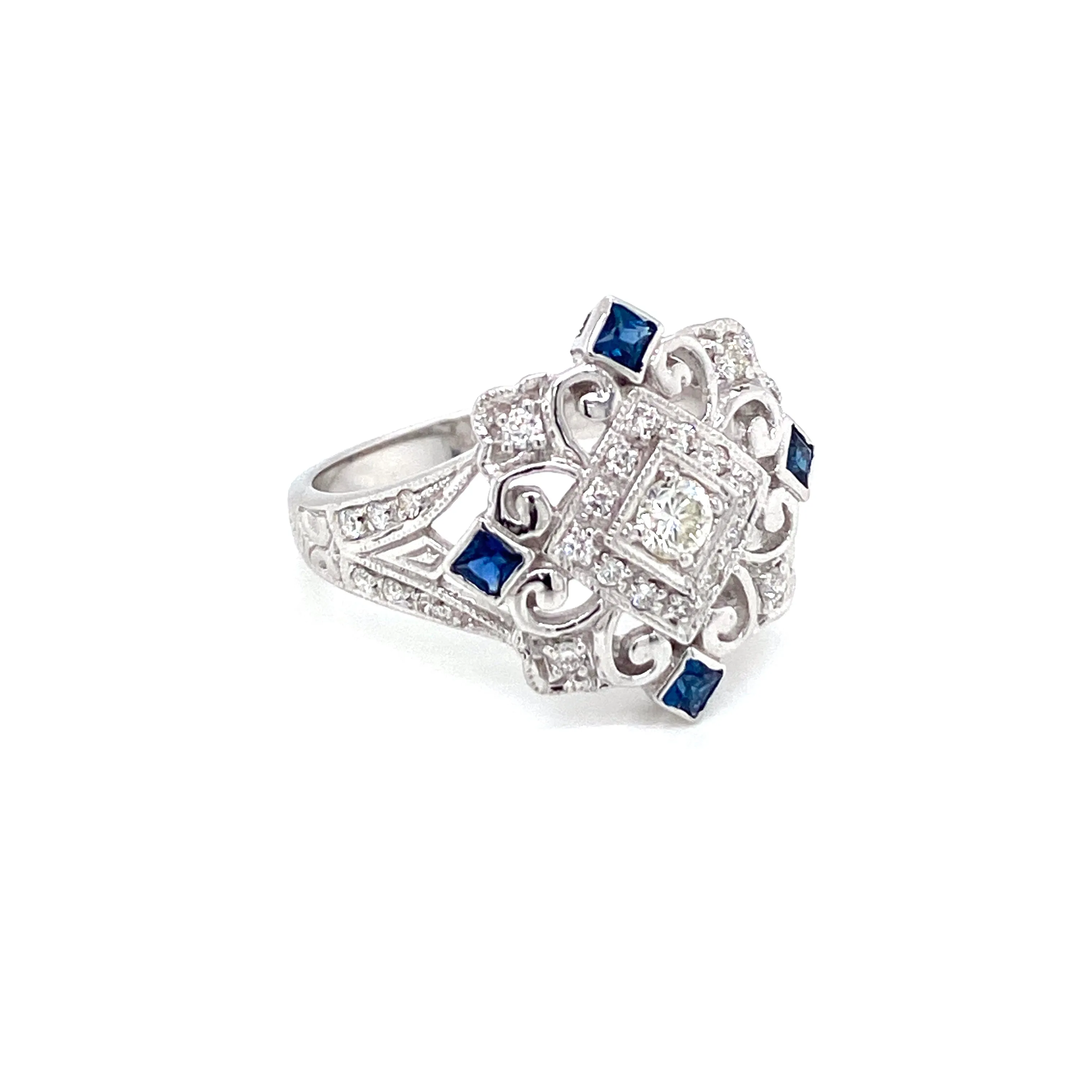 Art Deco Diamond Sapphire Cocktail Ring