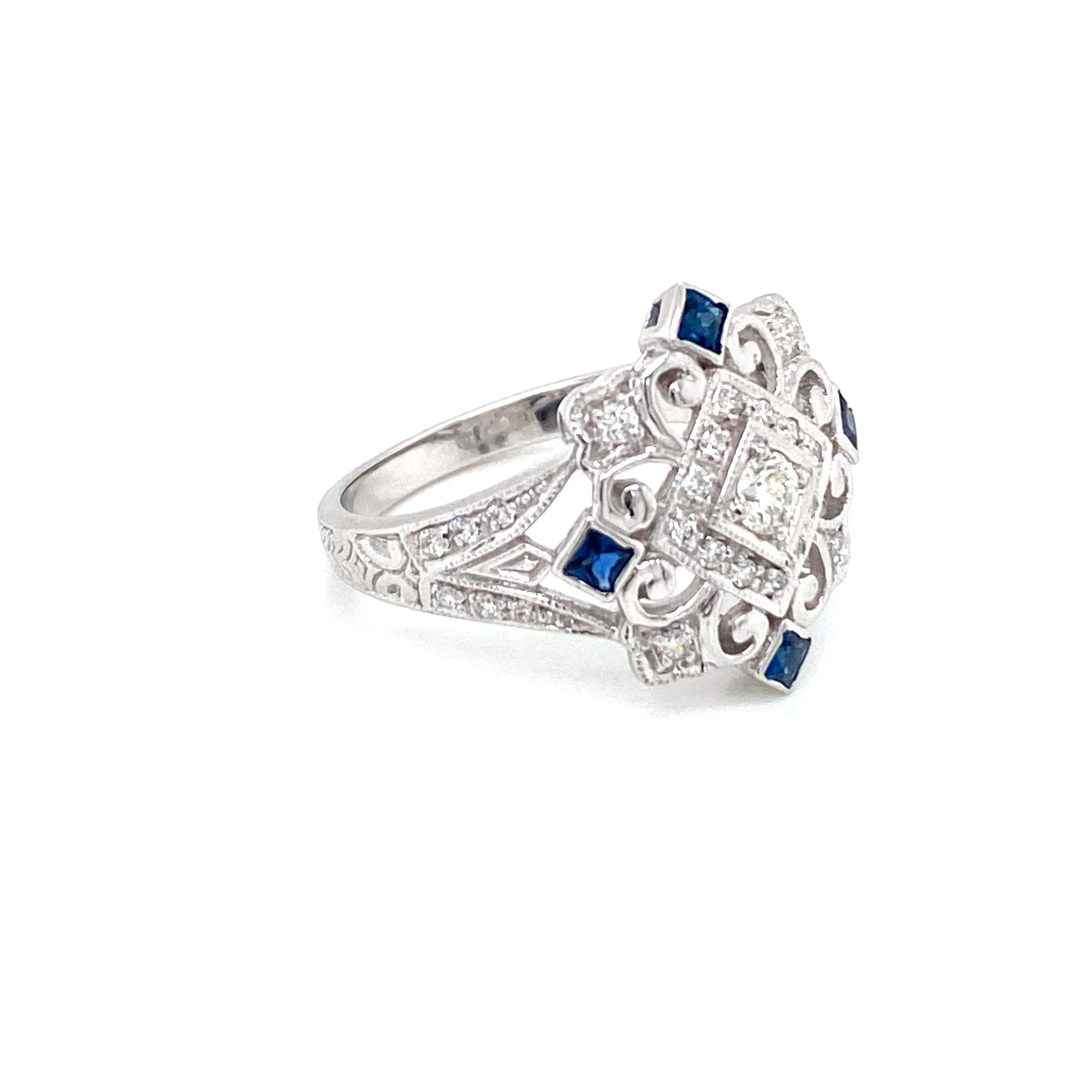 Art Deco Diamond Sapphire Cocktail Ring