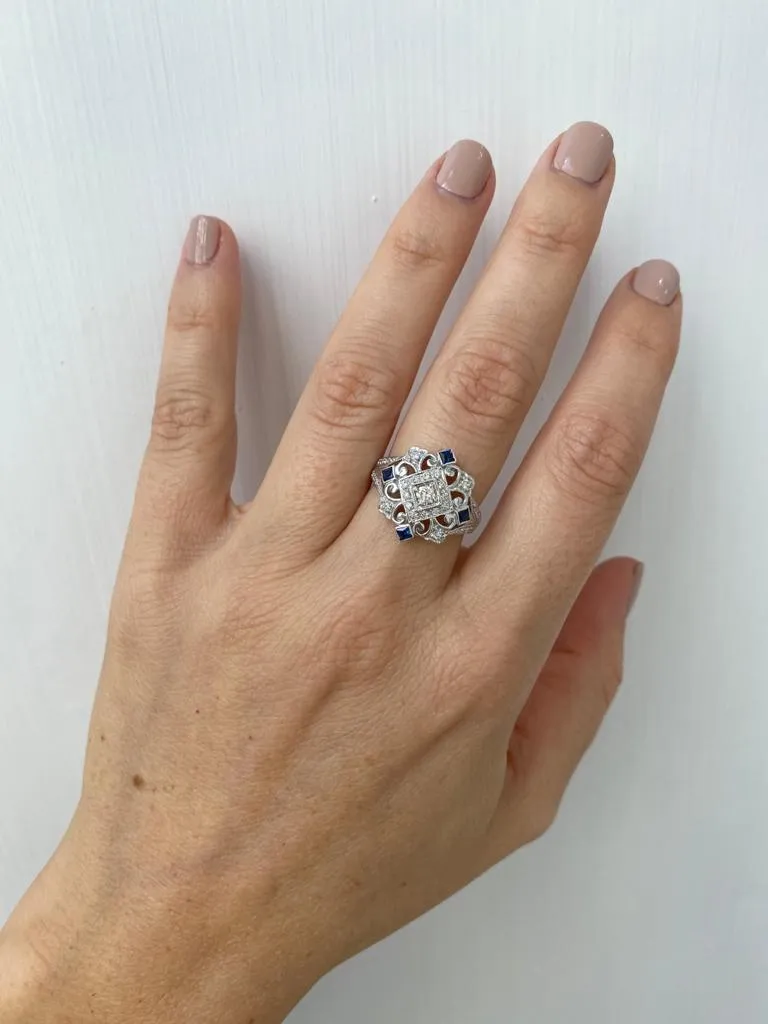 Art Deco Diamond Sapphire Cocktail Ring