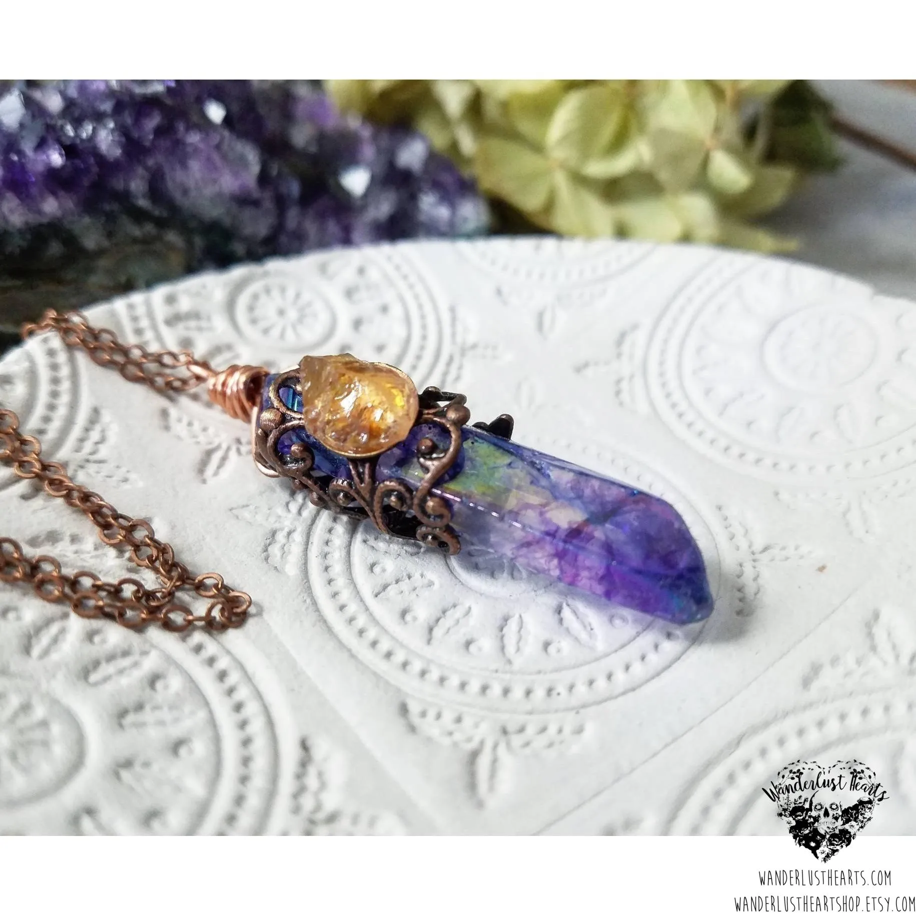 Aura quartz crystal necklace