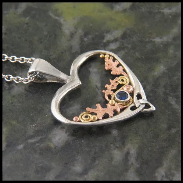 Autumn's Heart and Oak Leaf Pendant in Silver and Gold