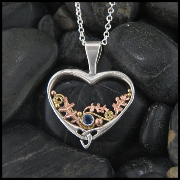 Autumn's Heart and Oak Leaf Pendant in Silver and Gold