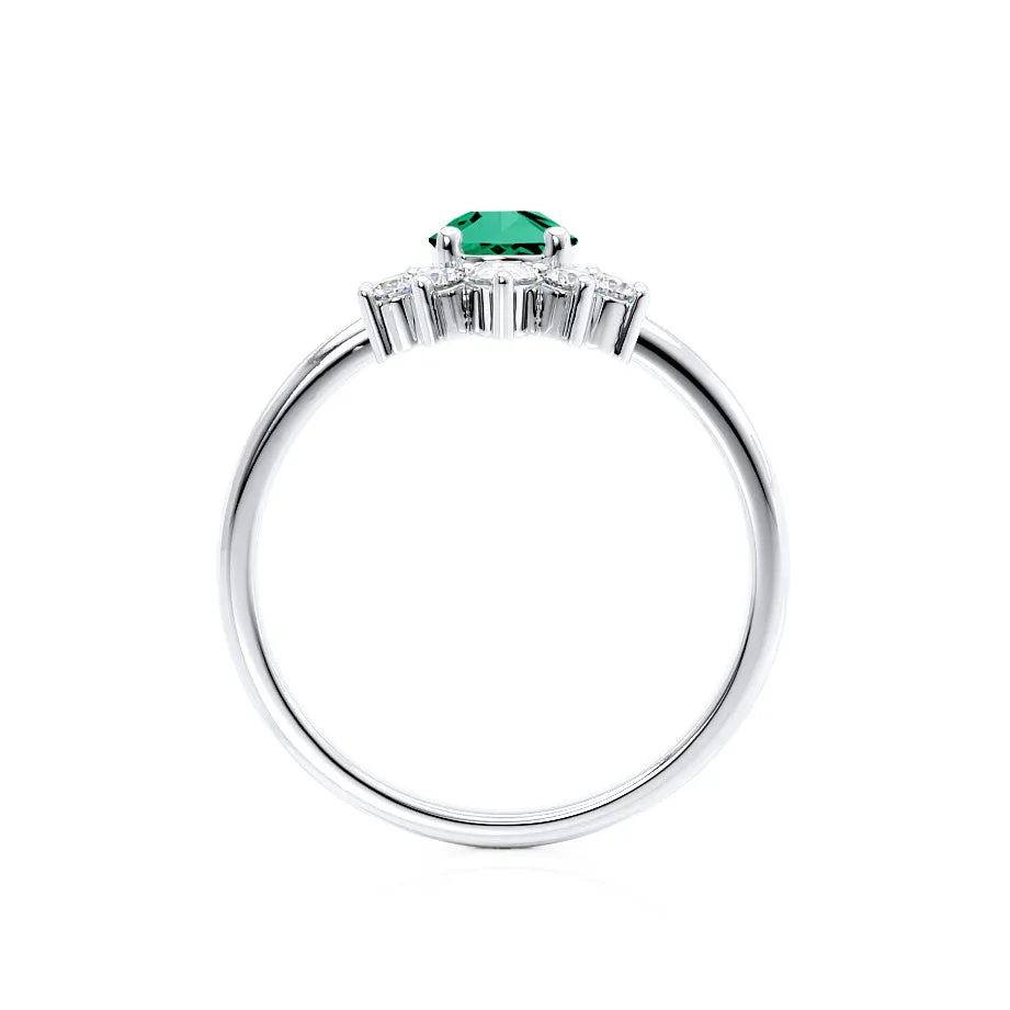 BALLET - Chatham® Pear Emerald & Diamond Half Halo Tiara Ring 18k White Gold