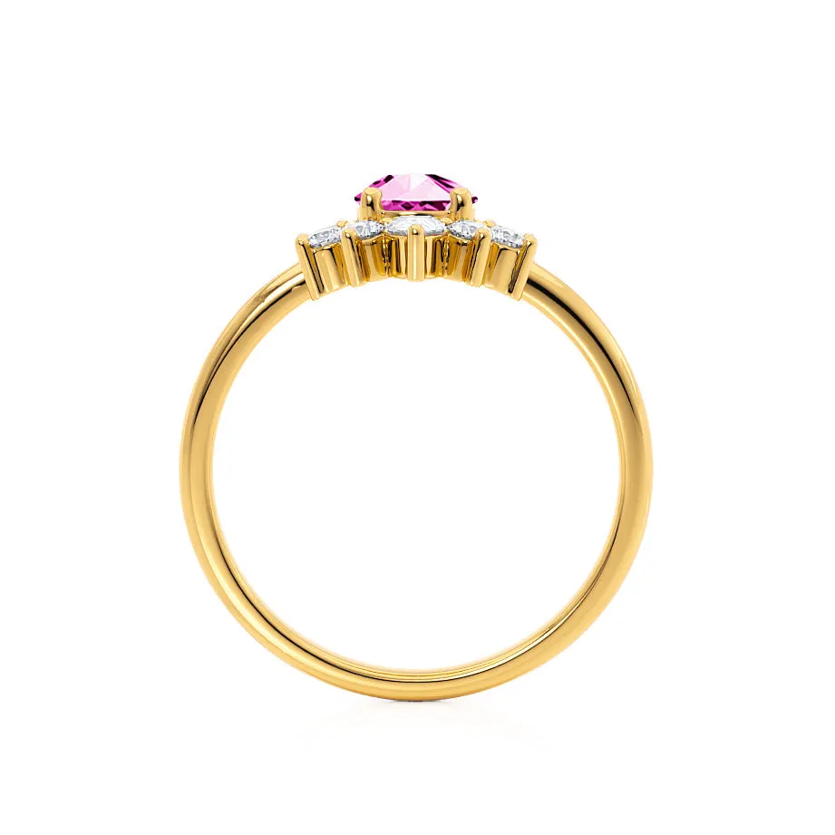 BALLET - Chatham® Pear Pink Sapphire & Diamond Half Halo Tiara Ring 18k Yellow Gold