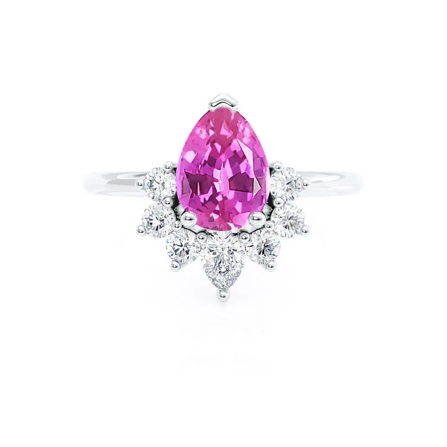 BALLET - Chatham® Pear Pink Sapphire & Diamond Half Halo Tiara Ring Platinum 950