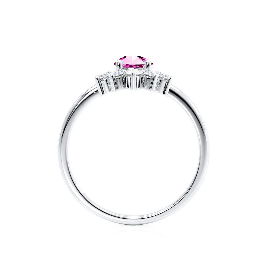 BALLET - Chatham® Pear Pink Sapphire & Diamond Half Halo Tiara Ring Platinum 950