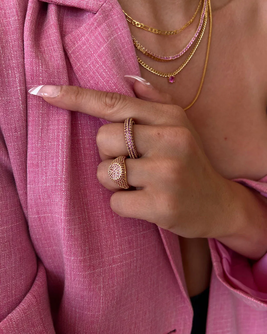 Bardot Stud Necklace- Pink- Silver