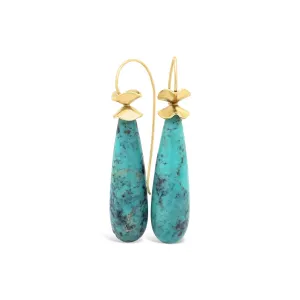 Basin 18K Yellow Gold Turquoise French Wire Earrings