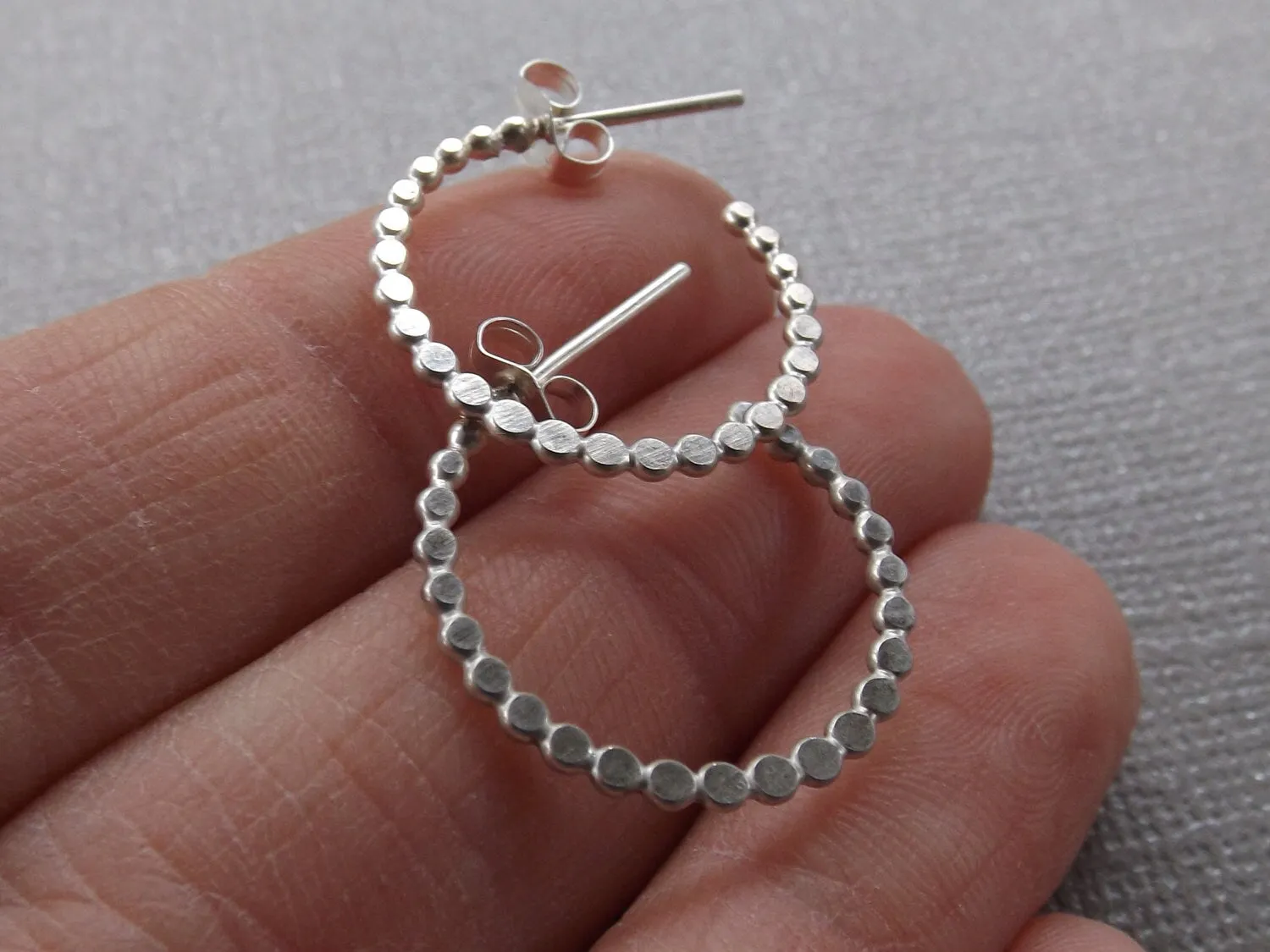 Beaded Hoop Earrings, Earrings, Sterling Earrings, Post Earrings, Hoop Earrings, Small Earrings, Minimalist Earrings, Post Earrings