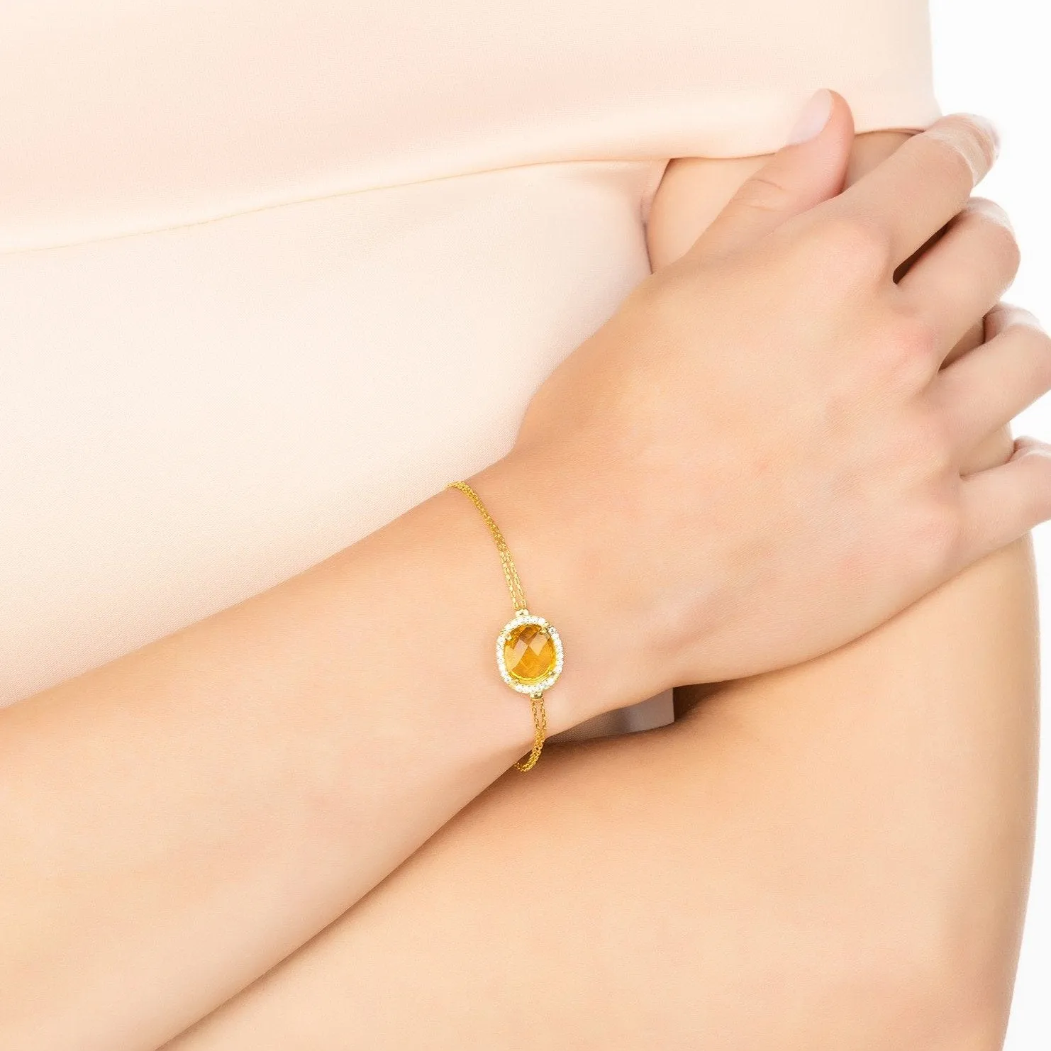 Beatrice Oval Gemstone Bracelet Gold Citrine Hydro