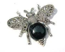 Bee Brooch Silver Marcasite Black Onyx