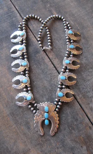 BEST OF THE WEST Silver and Turquoise Naja Squash Blossom Necklace