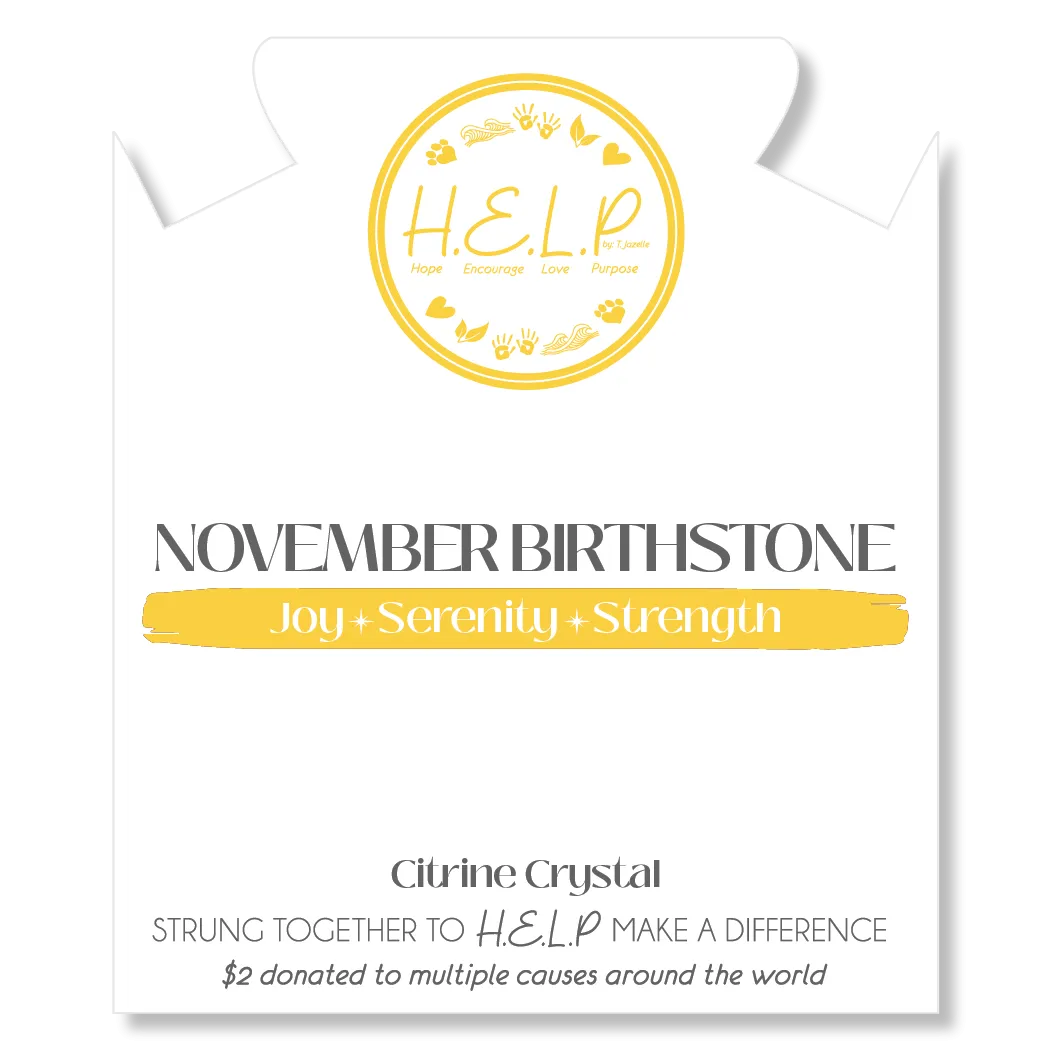 Birthstone Collection - November Citrine Crystal Charm with White Cats Eye Charity Bracelet